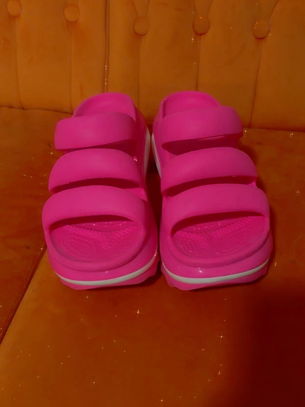 CROCS Hot Pink Triple-Strap Platform Wedge Sandals
